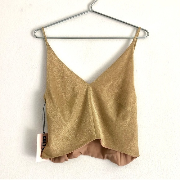 NWT Cult gaia alia camisole cropped tank top shiny gold - Picture 3 of 14